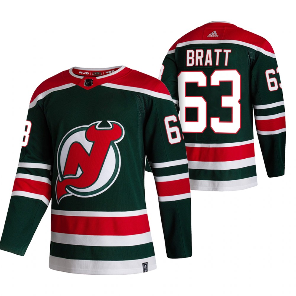 2021 Adidias New Jersey Devils #63 Jesper Bratt Green Men Reverse Retro Alternate NHL Jersey